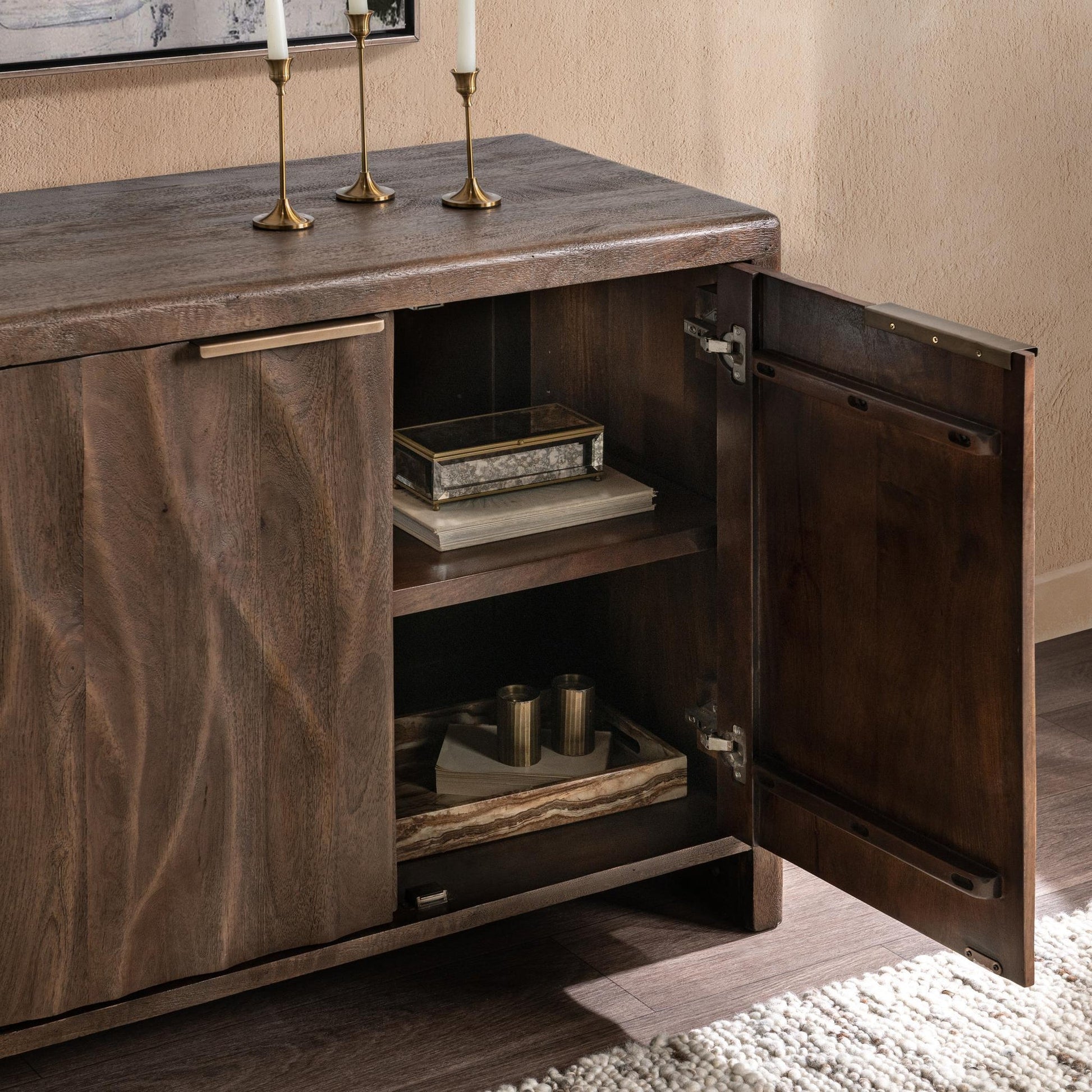 Tundra Brown Mango Wood Buffets & Cabinet Braxton Four-Door Cabinet Collection