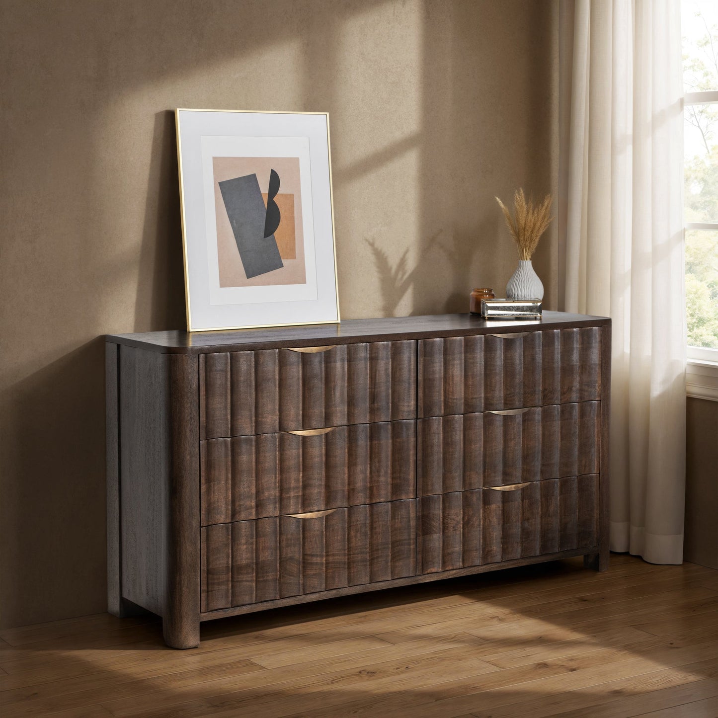Cocoa Brown Mango Wood Dresser Baylee Six-Drawer Dresser Collection