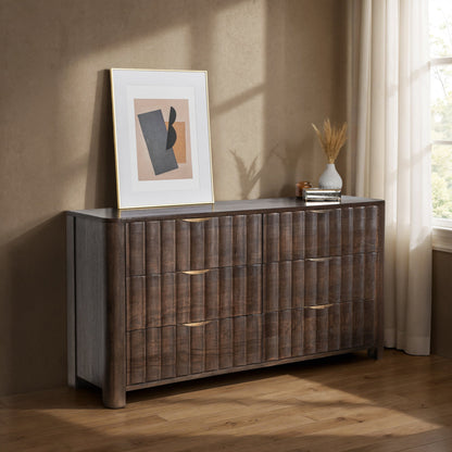 Cocoa Brown Mango Wood Dresser Baylee Six-Drawer Dresser Collection