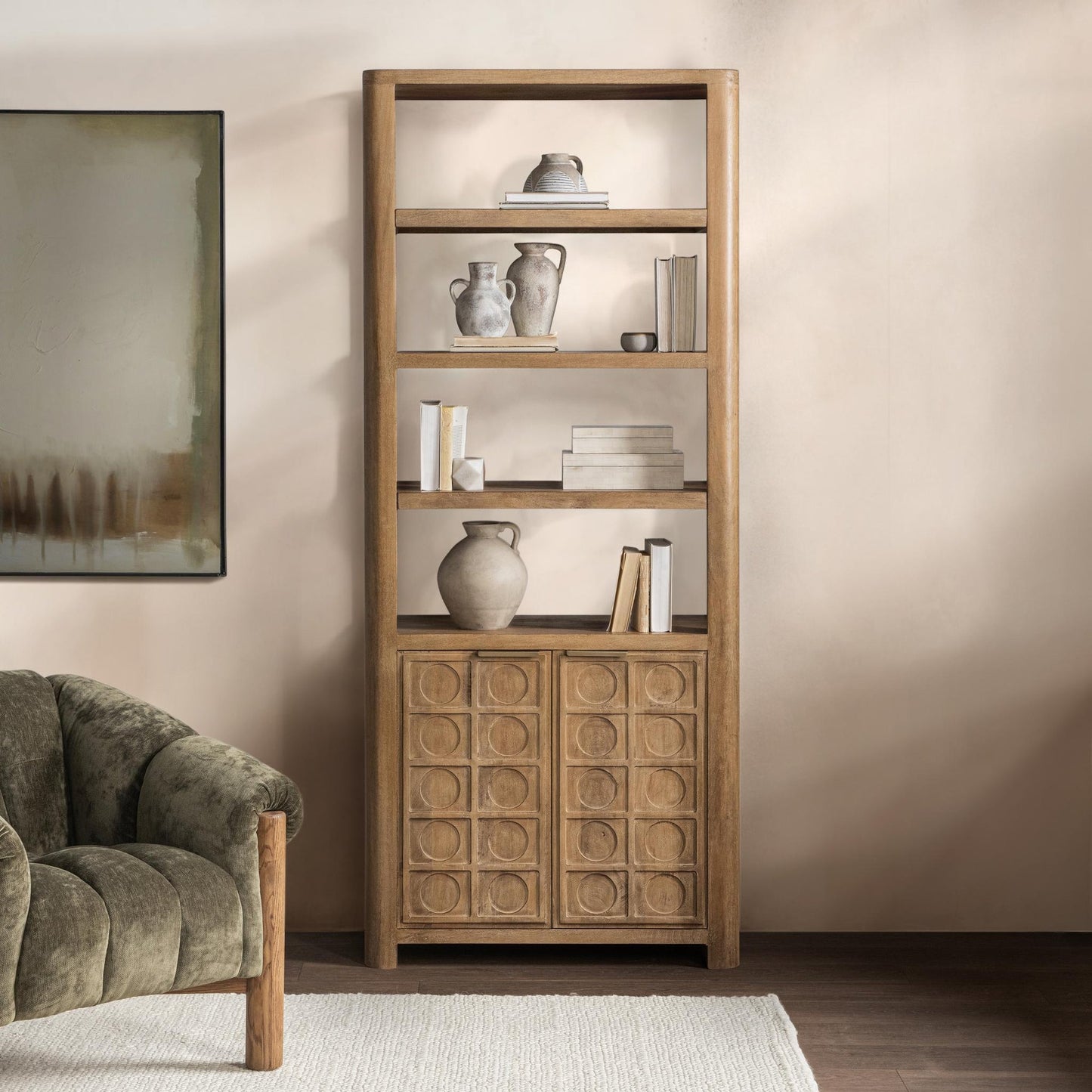 Sandy Taupe Mango Wood Bookcase Cleveland Bookcase Collection