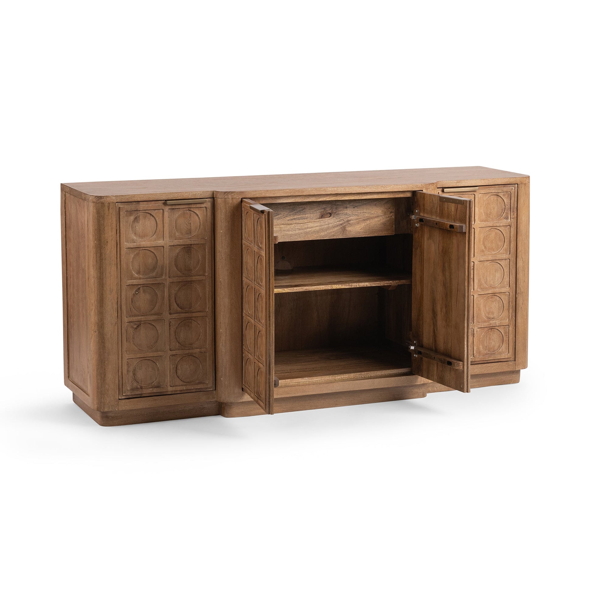 Sandy Taupe Mango Wood Buffets & Cabinet Cleveland Four-Door Cabinet Collection