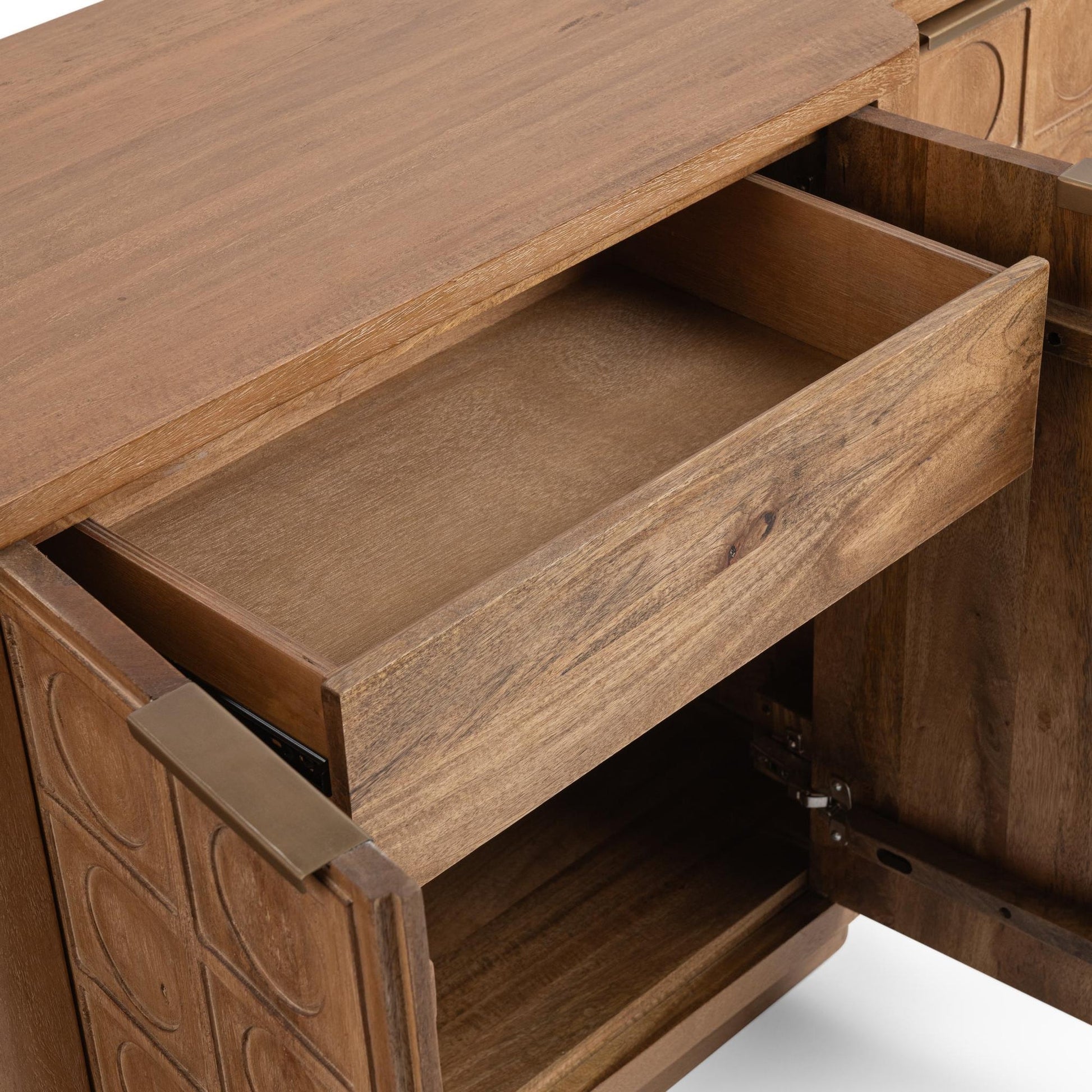 Sandy Taupe Mango Wood Buffets & Cabinet Cleveland Four-Door Cabinet Collection