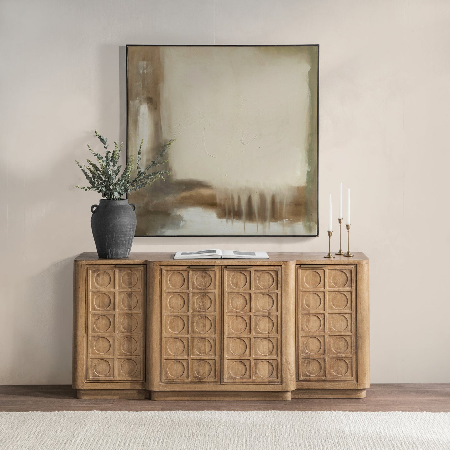 Sandy Taupe Mango Wood Buffets & Cabinet Cleveland Four-Door Cabinet Collection