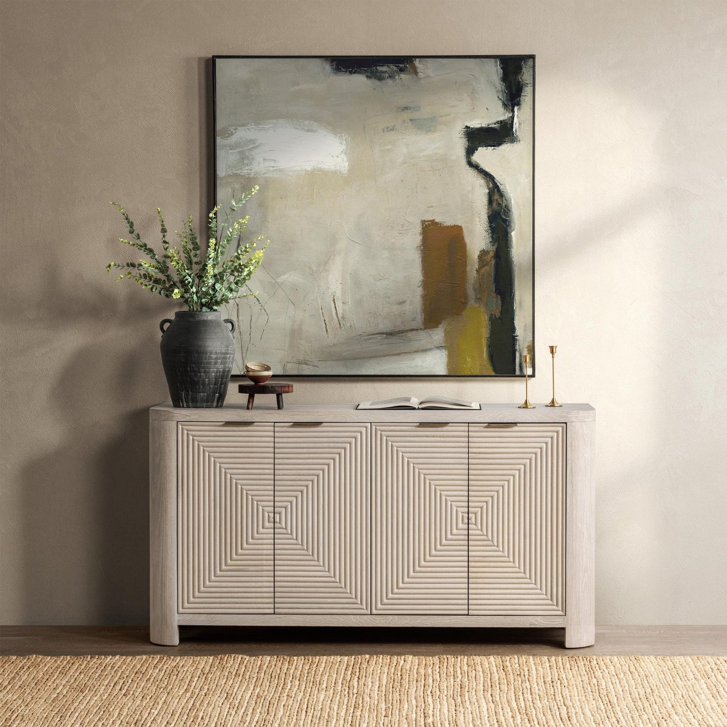 Vanilla Grove Oak Veneer Buffets & Cabinet Elina Four-Door Cabinet Collection