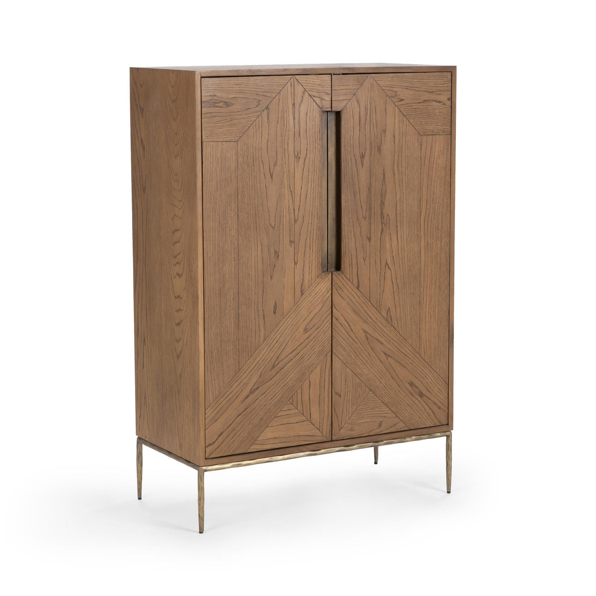 Refined Oak Veneer, Oak Wood, Iron Cabinet