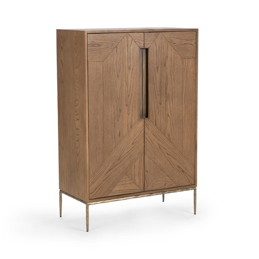 Refined Oak Veneer, Oak Wood, Iron Cabinet
