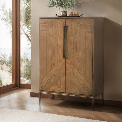 Refined Oak Veneer, Oak Wood, Iron Cabinet