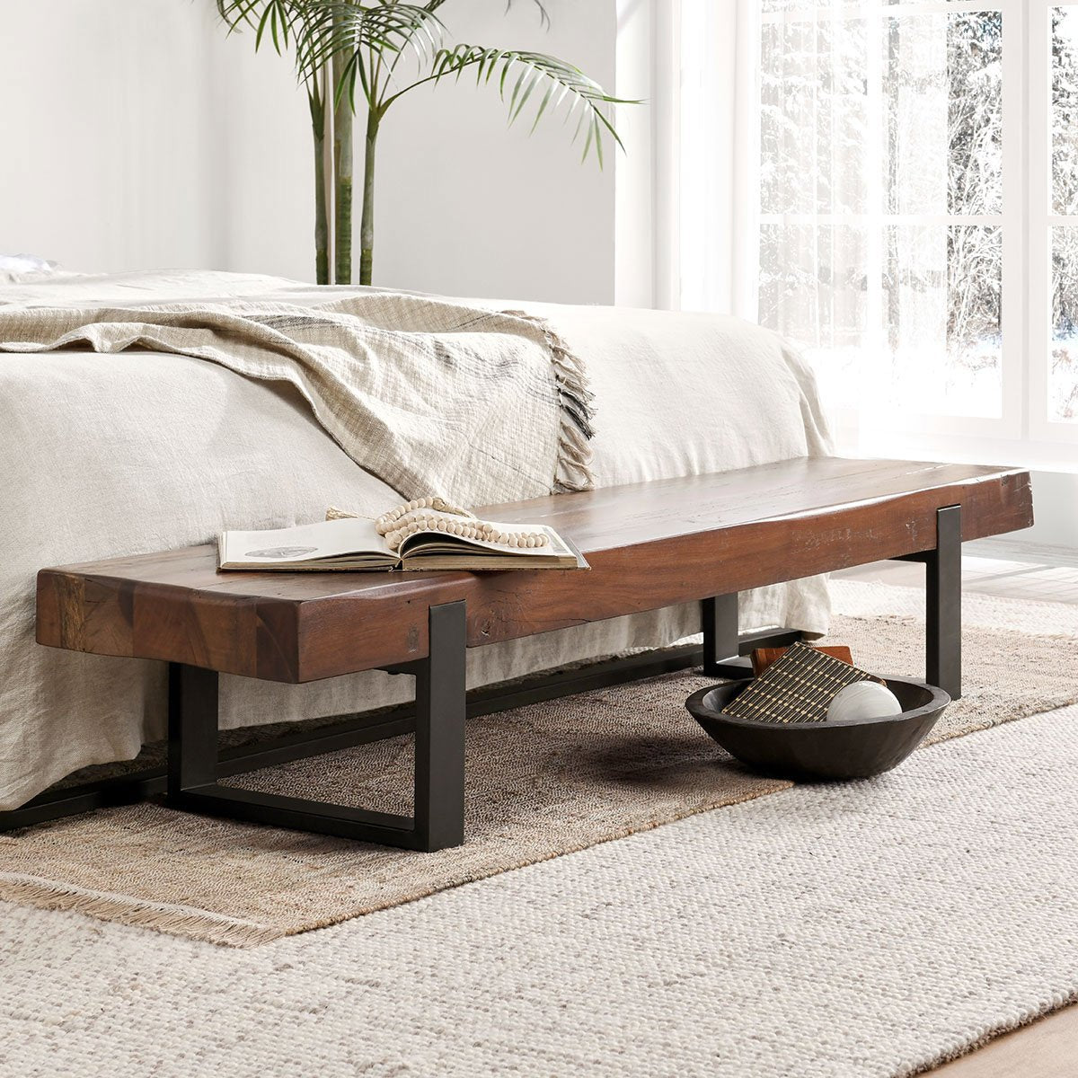 Rustic Brown Reclaimed Wood Accent Benche Duarte Accent Bench Collection