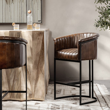 Rustic Brown Top Grain Leather Bar & Counter Stool Seville Leather Bar Stool Collection