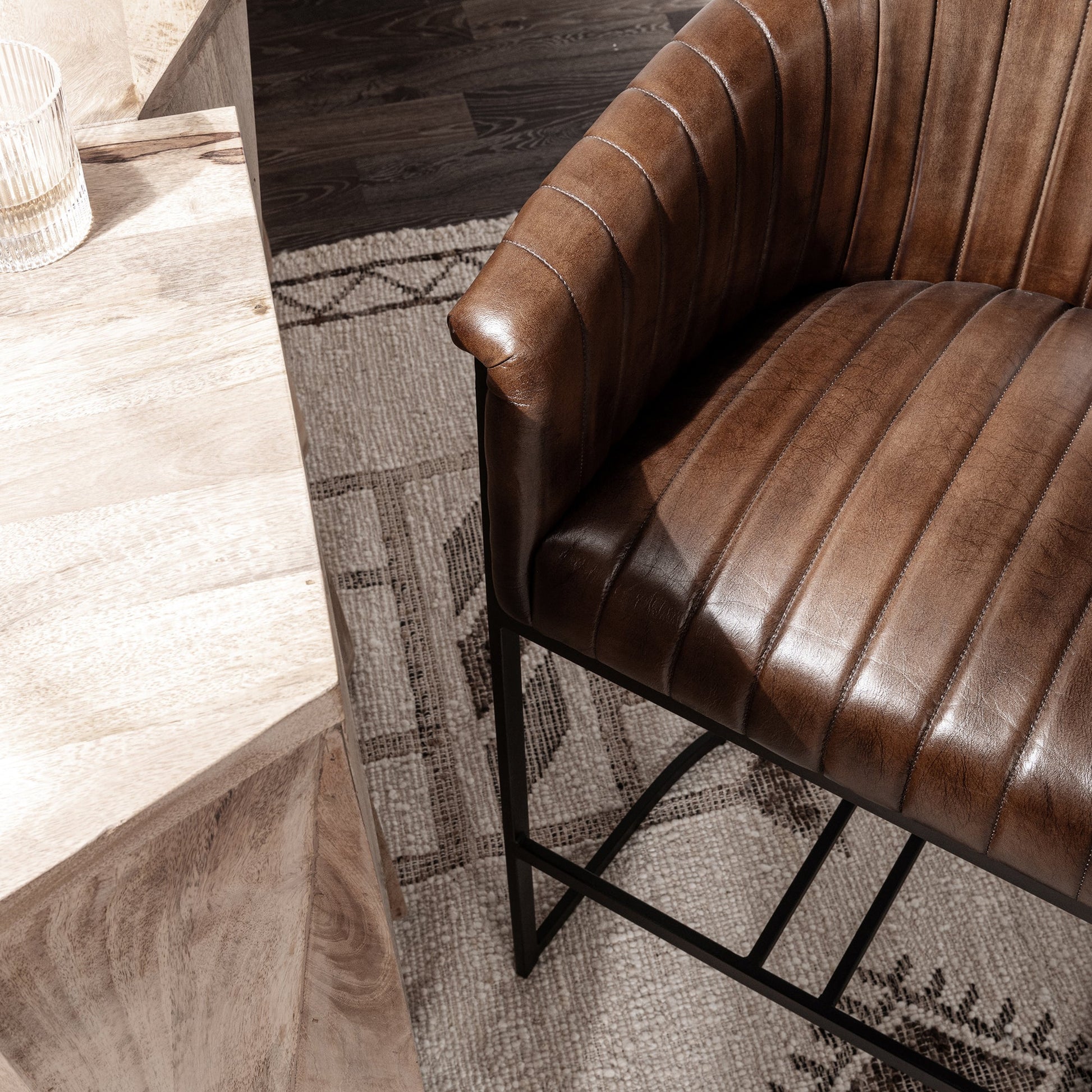 Rustic Brown Top Grain Leather Bar & Counter Stool Seville Leather Bar Stool Collection