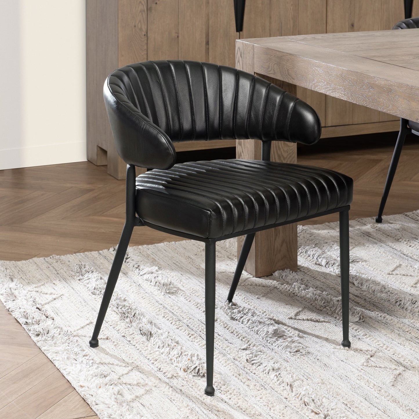 Jet Black Top Grain Leather Dining Chair Umbria Dining Chair Collection
