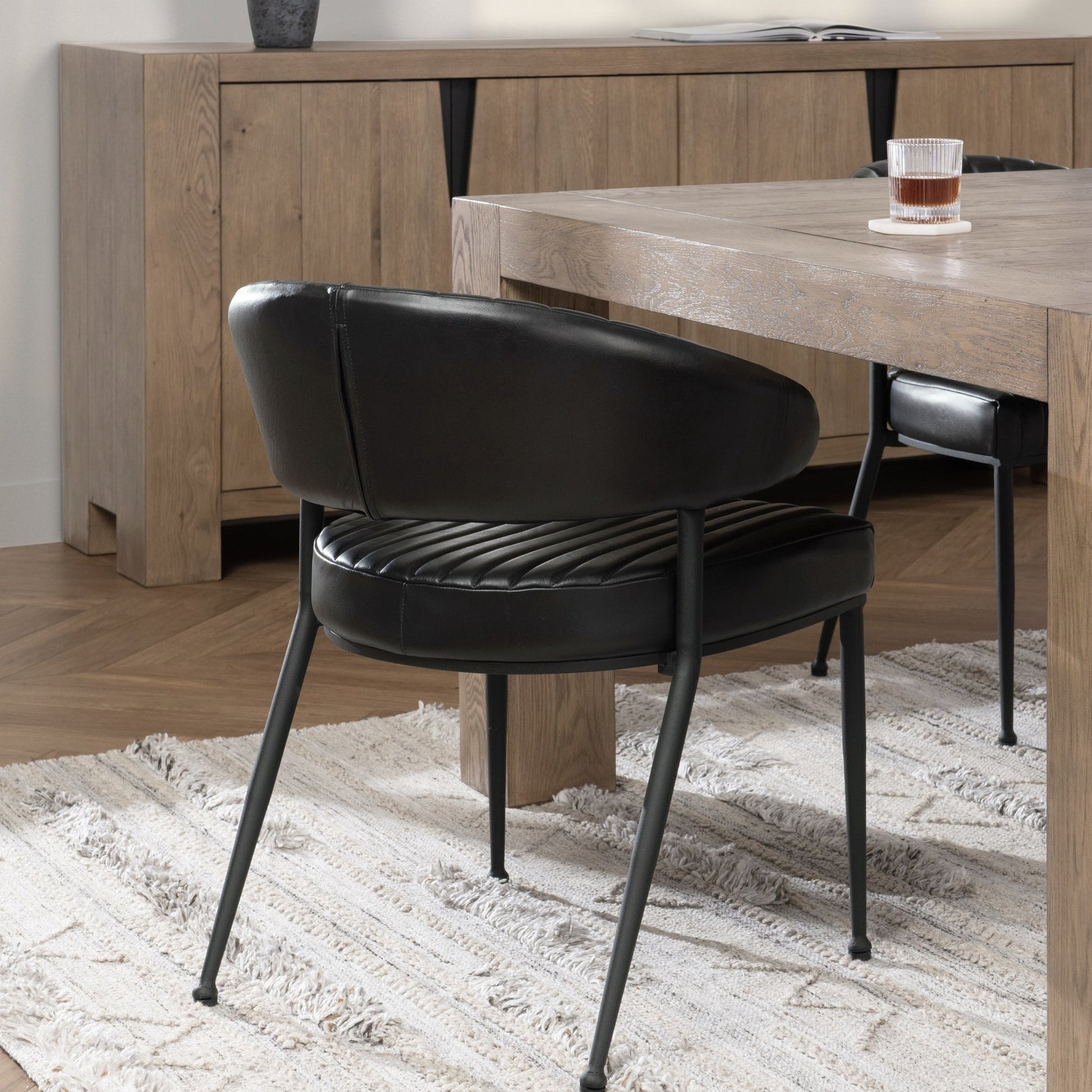 Jet Black Top Grain Leather Dining Chair Umbria Dining Chair Collection