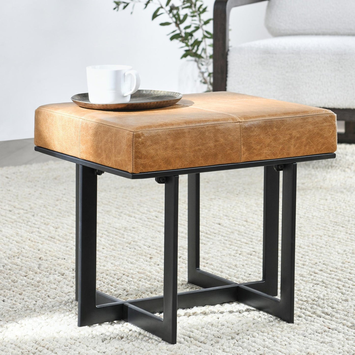 Sedona Brown Top Grain Leather Ottomans & Stool Calvin Stool Collection