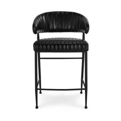 Jet Black Top Grain Leather Bar & Counter Stool Umbria Counter Stool Collection