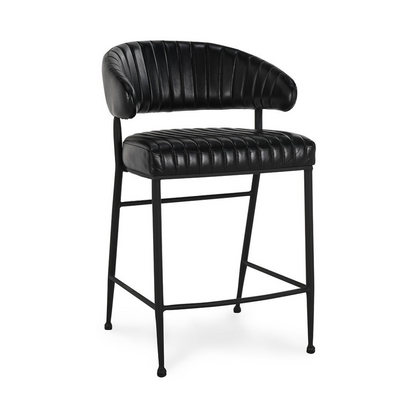 Jet Black Top Grain Leather Bar & Counter Stool Umbria Counter Stool Collection