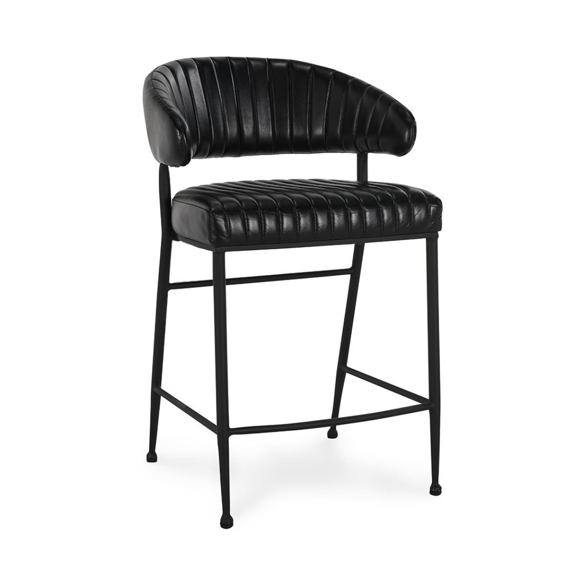Jet Black Top Grain Leather Bar & Counter Stool Umbria Counter Stool Collection