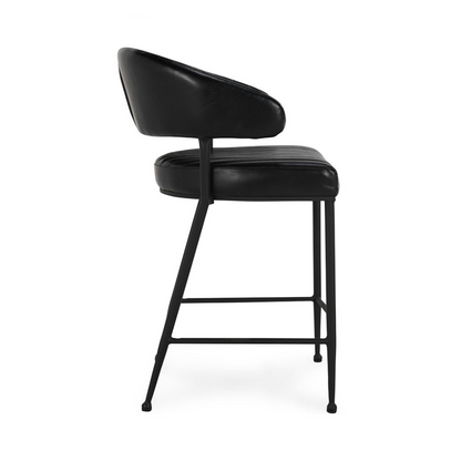 Jet Black Top Grain Leather Bar & Counter Stool Umbria Counter Stool Collection