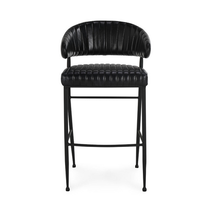 Jet Black Top Grain Leather Bar & Counter Stool Umbria Bar Stool Collection