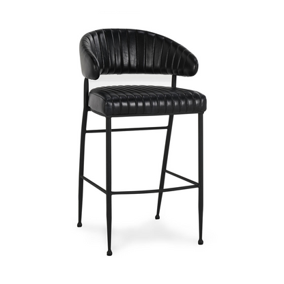 Jet Black Top Grain Leather Bar & Counter Stool Umbria Bar Stool Collection