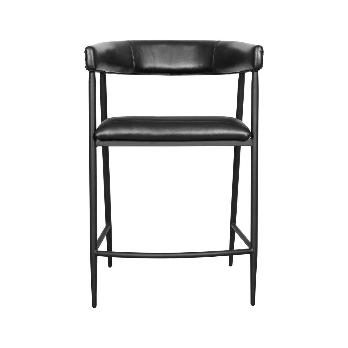 Jet Black Top Grain Leather Bar & Counter Stool Preston Counter Stool Collection