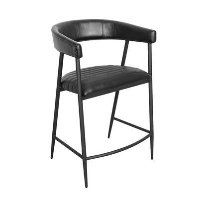 Jet Black Top Grain Leather Bar & Counter Stool Preston Counter Stool Collection
