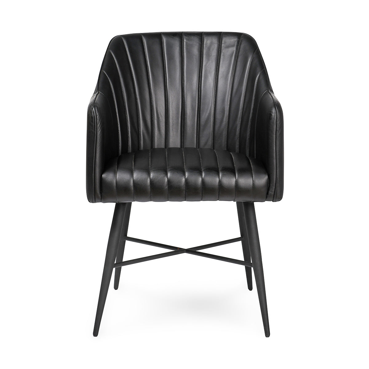 Jet Black Top Grain Leather Dining Chair Leon Dining Chair Collection