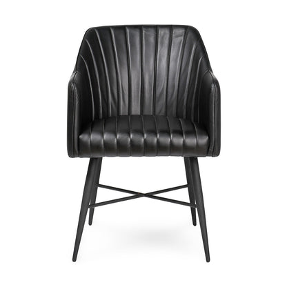 Jet Black Top Grain Leather Dining Chair Leon Dining Chair Collection