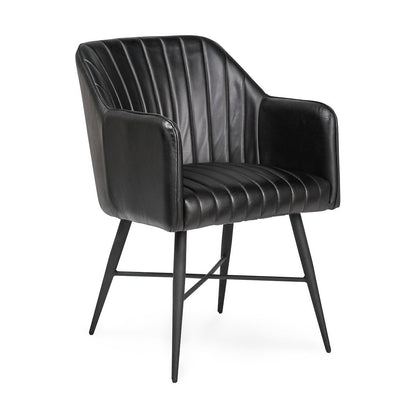 Jet Black Top Grain Leather Dining Chair Leon Dining Chair Collection