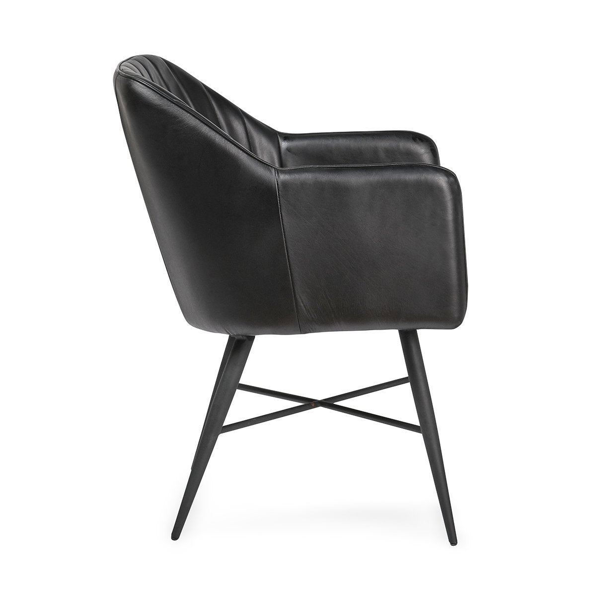 Jet Black Top Grain Leather Dining Chair Leon Dining Chair Collection