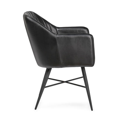Jet Black Top Grain Leather Dining Chair Leon Dining Chair Collection