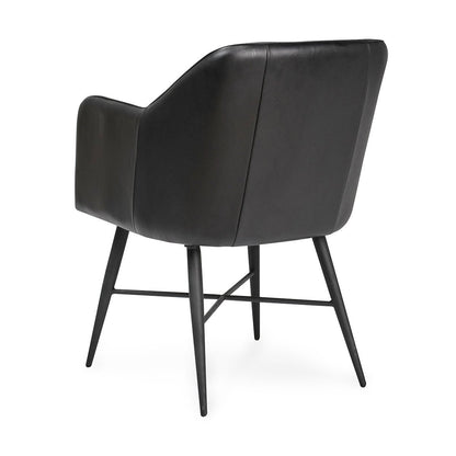 Jet Black Top Grain Leather Dining Chair Leon Dining Chair Collection