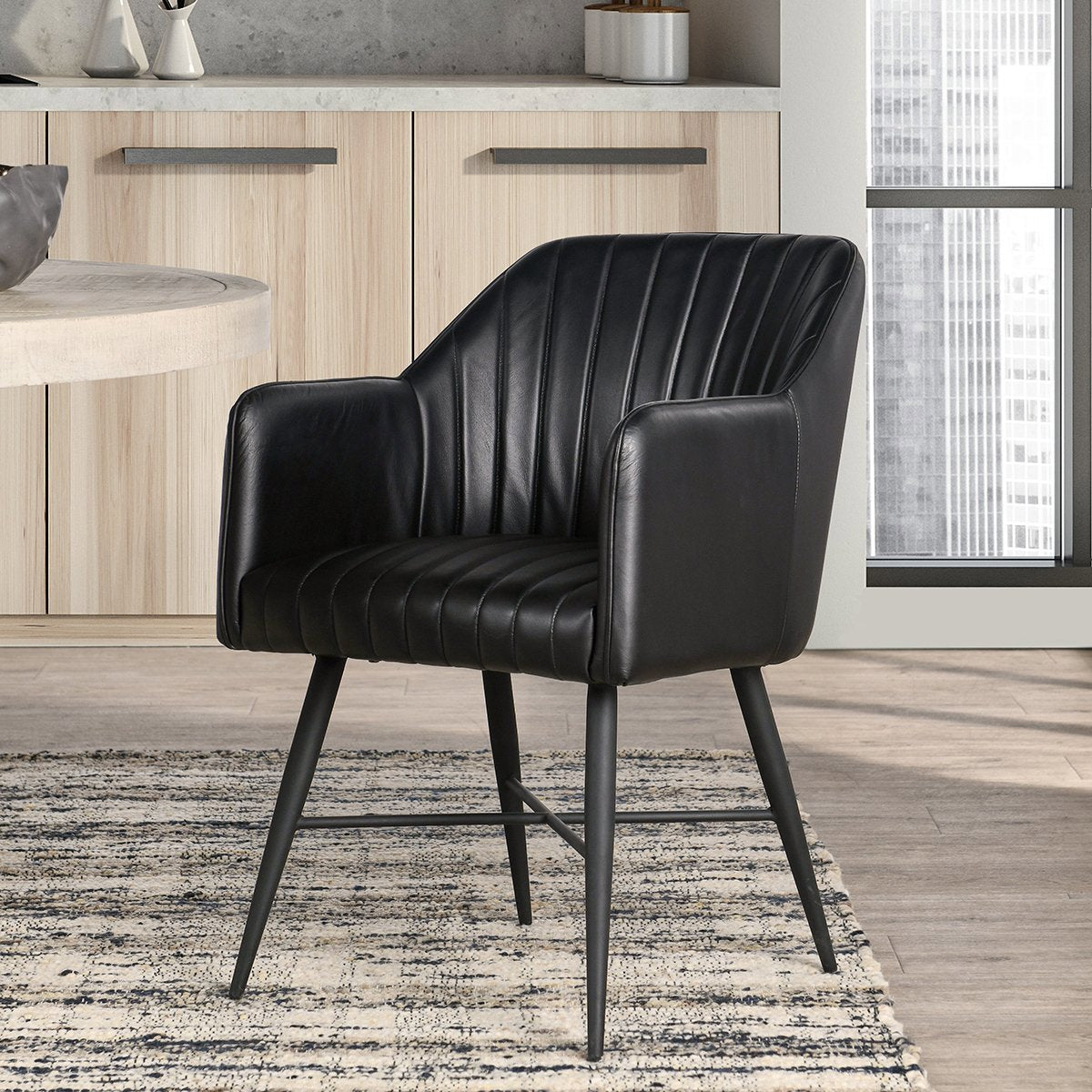 Jet Black Top Grain Leather Dining Chair Leon Dining Chair Collection