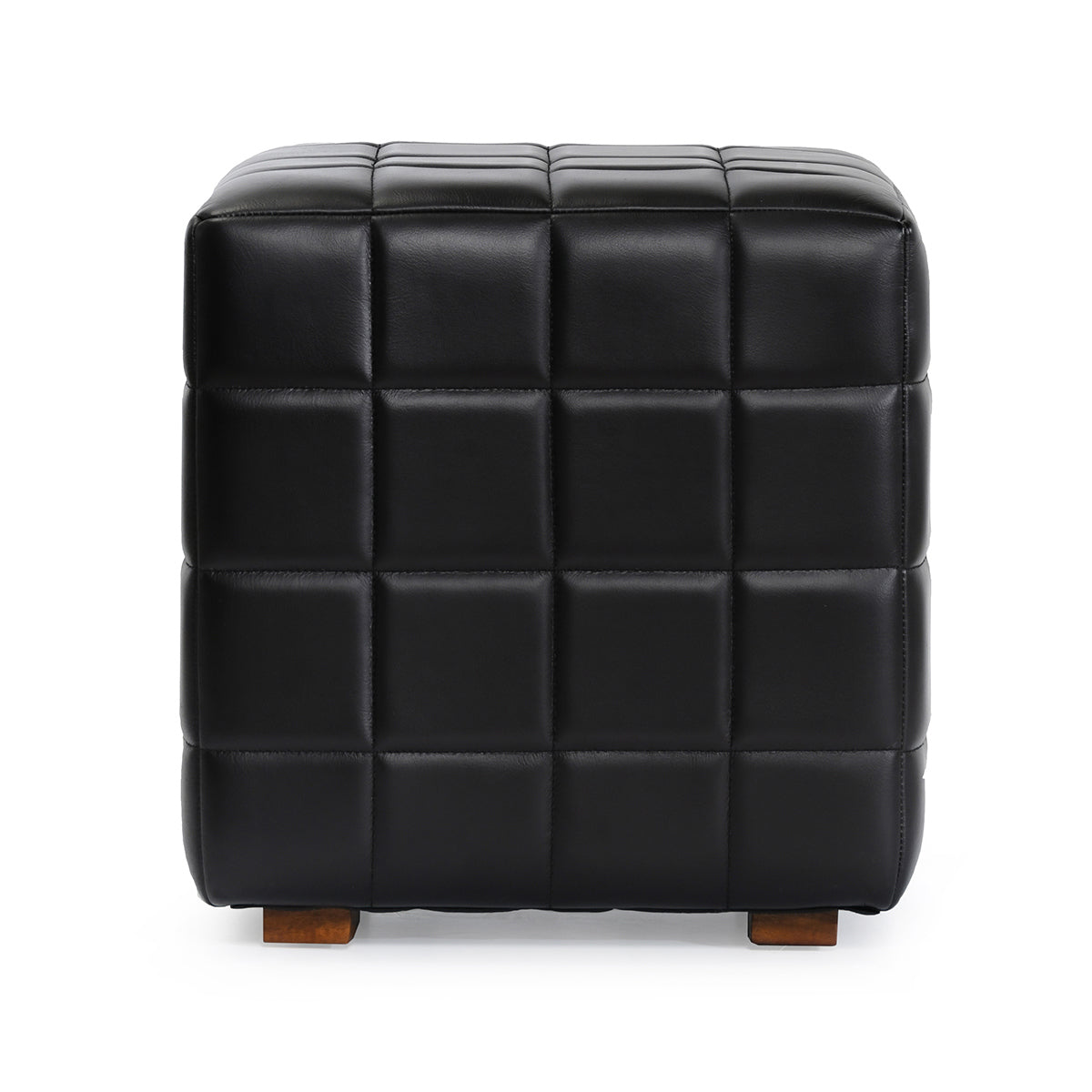 Jet Black Top Grain Leather Ottomans & Stool Carlo 18" Square Ottoman Collection