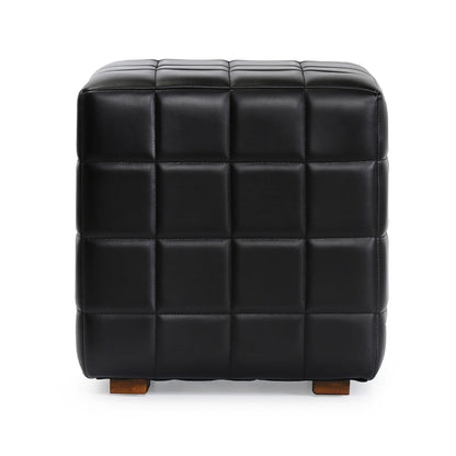 Jet Black Top Grain Leather Ottomans & Stool Carlo 18" Square Ottoman Collection