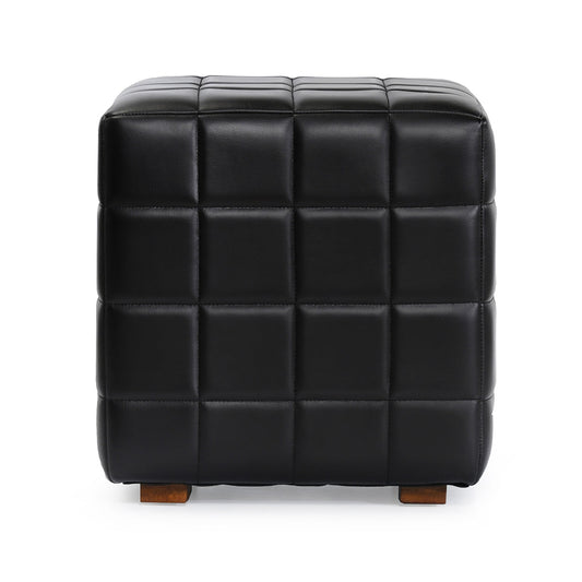 Jet Black Top Grain Leather Ottomans & Stool Carlo 18" Square Ottoman Collection