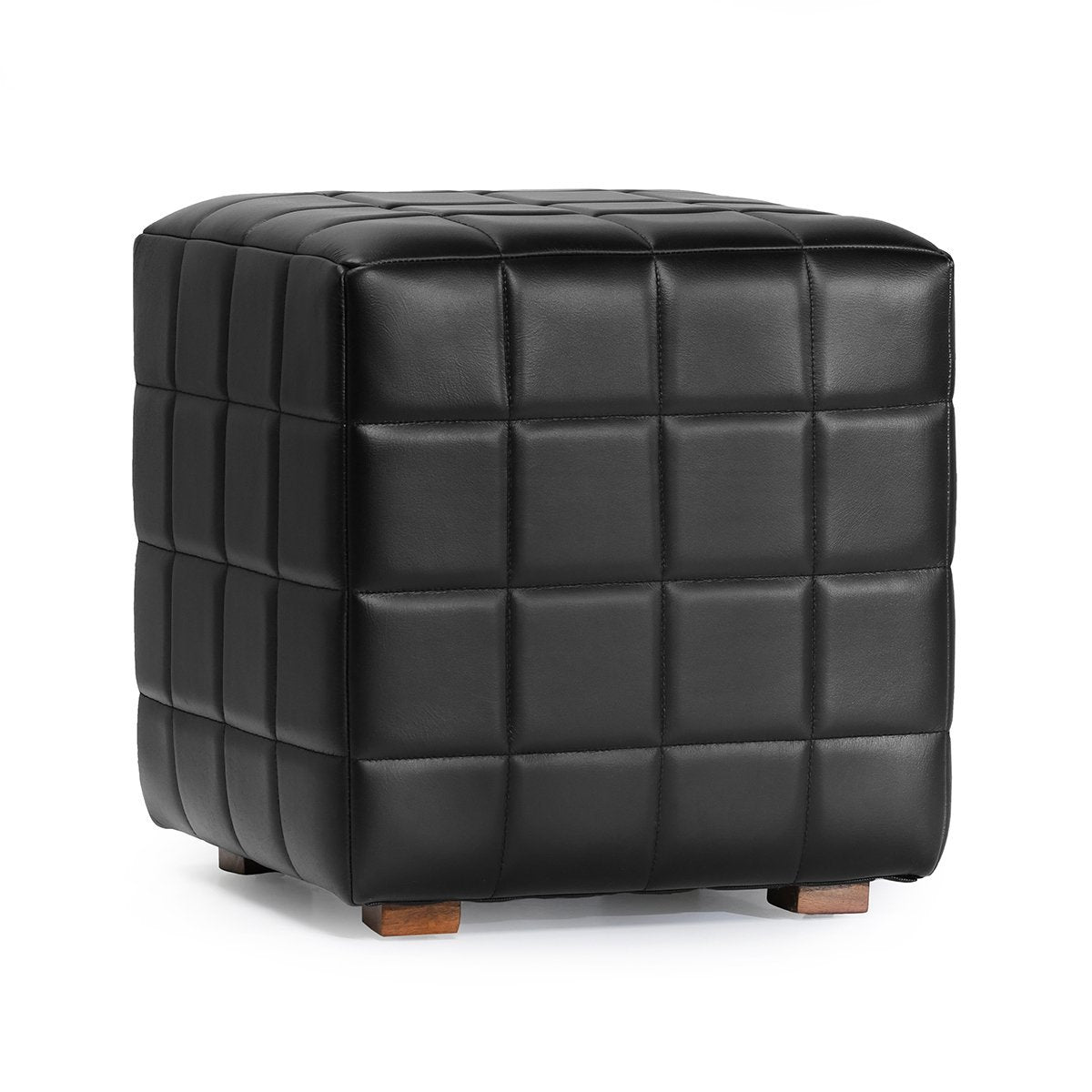 Jet Black Top Grain Leather Ottomans & Stool Carlo 18" Square Ottoman Collection