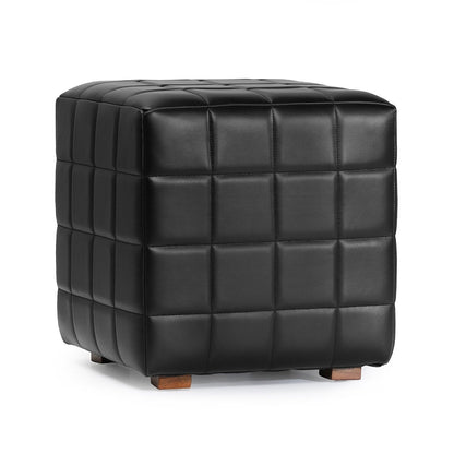 Jet Black Top Grain Leather Ottomans & Stool Carlo 18" Square Ottoman Collection
