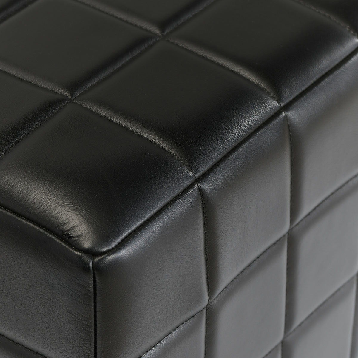 Jet Black Top Grain Leather Ottomans & Stool Carlo 18" Square Ottoman Collection