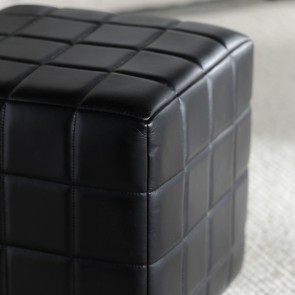 Jet Black Top Grain Leather Ottomans & Stool Carlo 18" Square Ottoman Collection