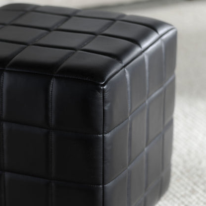 Jet Black Top Grain Leather Ottomans & Stool Carlo 18" Square Ottoman Collection