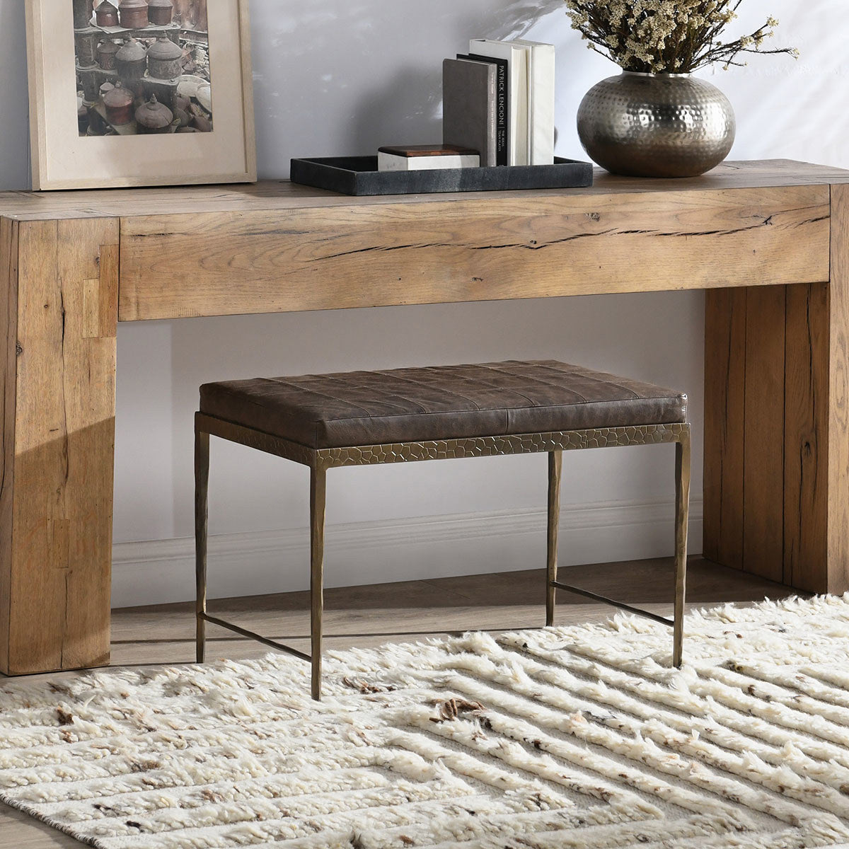 Cocoa Brown Top Grain Leather Accent Benche Malo Accent Bench Collection