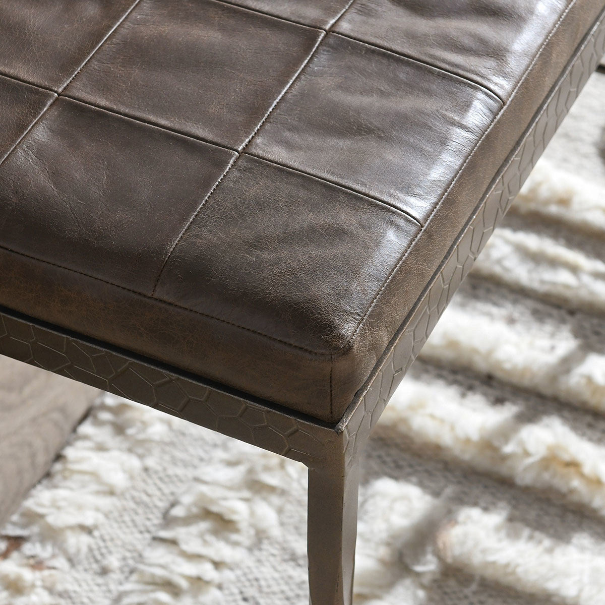 Cocoa Brown Top Grain Leather Accent Benche Malo Accent Bench Collection
