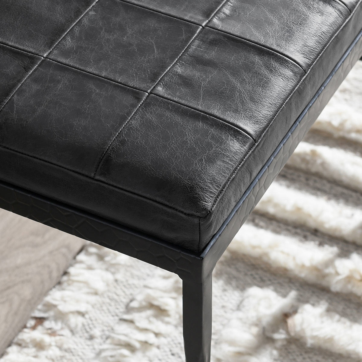 Onyx Black Top Grain Leather Accent Benche Malo Accent Bench Collection