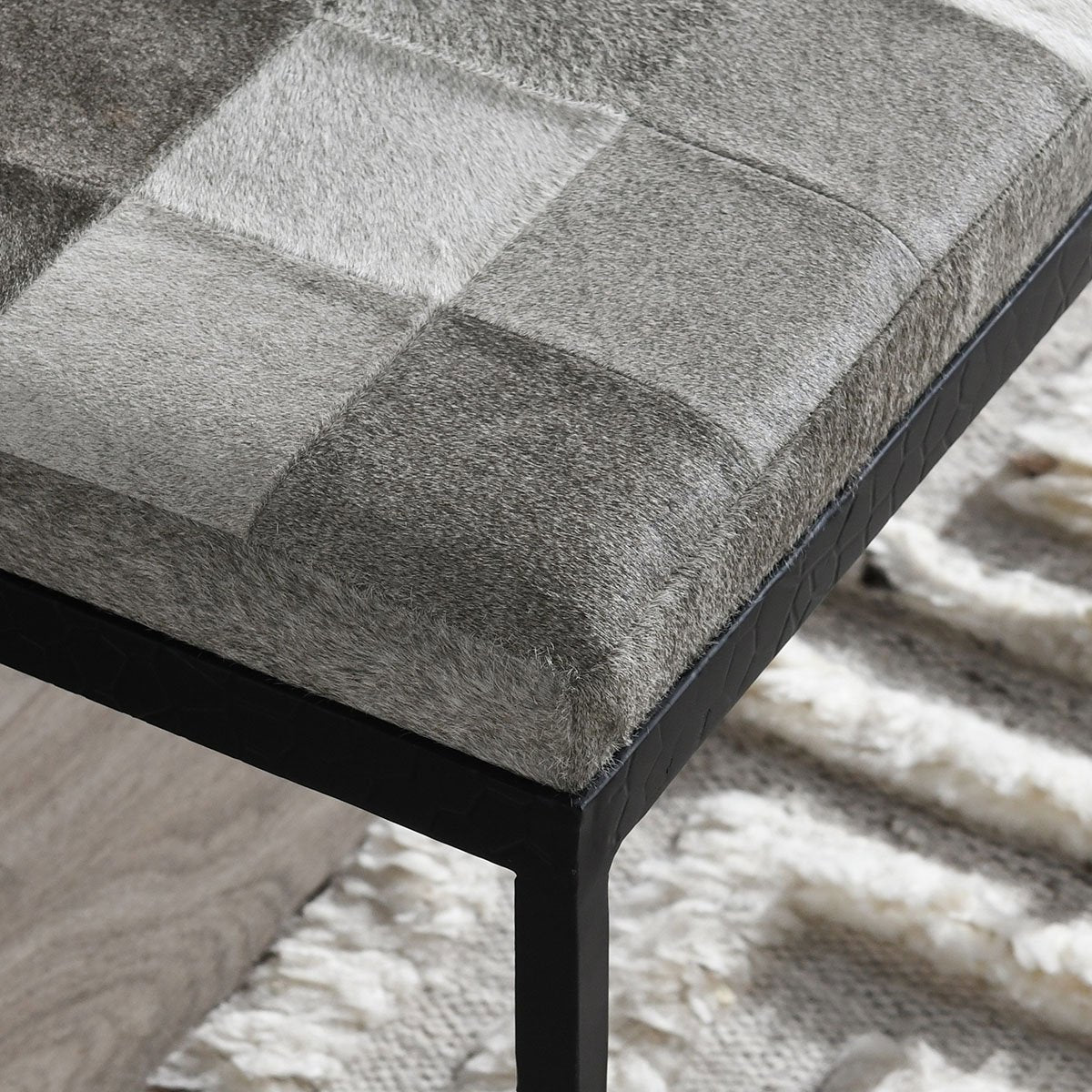 Sparrow Gray Hair on Hide Accent Benche Achen Accent Bench Collection