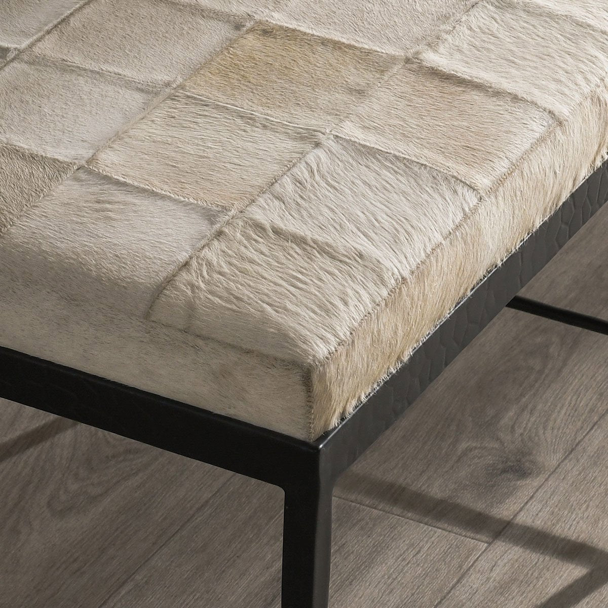 Dusty Cream Hair on Hide Accent Benche Achen Accent Bench Collection