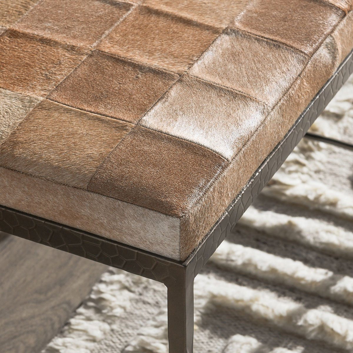 Canyon Sand Hair on Hide Accent Benche Achen Accent Bench Collection