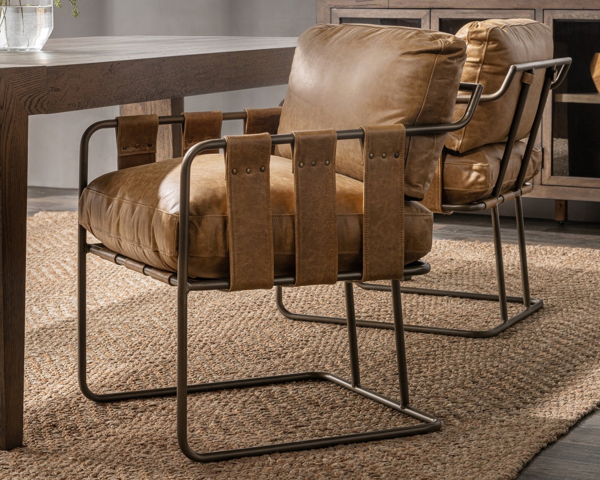 Sedona Brown Top Grain Leather Dining Chair Strapling Dining Chair Collection