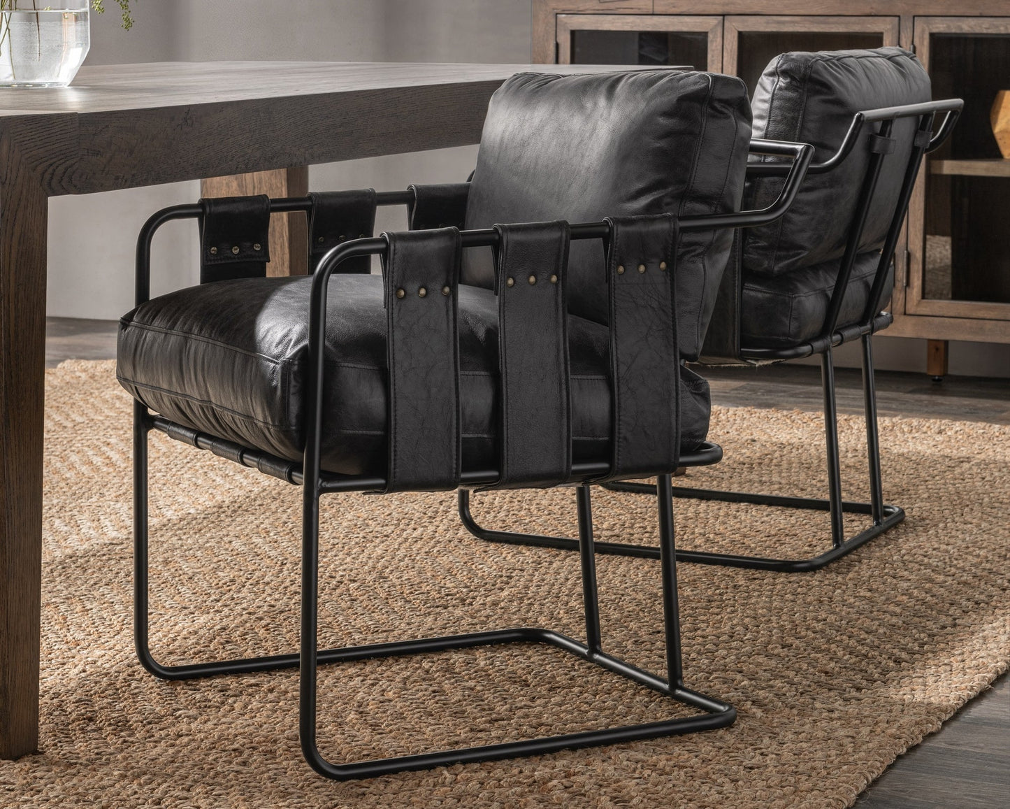 Rustic Shadow Top Grain Leather Dining Chair Strapling Dining Chair Collection
