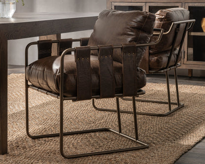 Cocoa Brown Top Grain Leather Dining Chair Strapling Dining Chair Collection