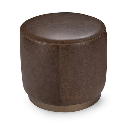 Dark Brown Top Grain Leather Ottomans & Stool Clair Round Ottoman Collection